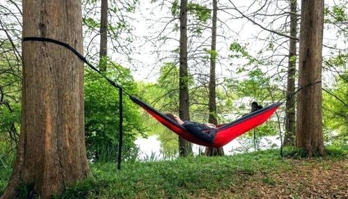 Hang on the lightweight hammock in the woods